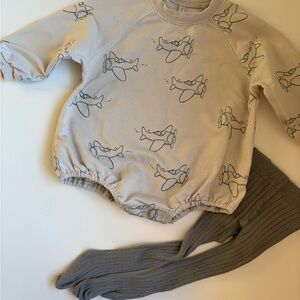 Rylee + Cru Airplane Print Bubble Romper with Tights